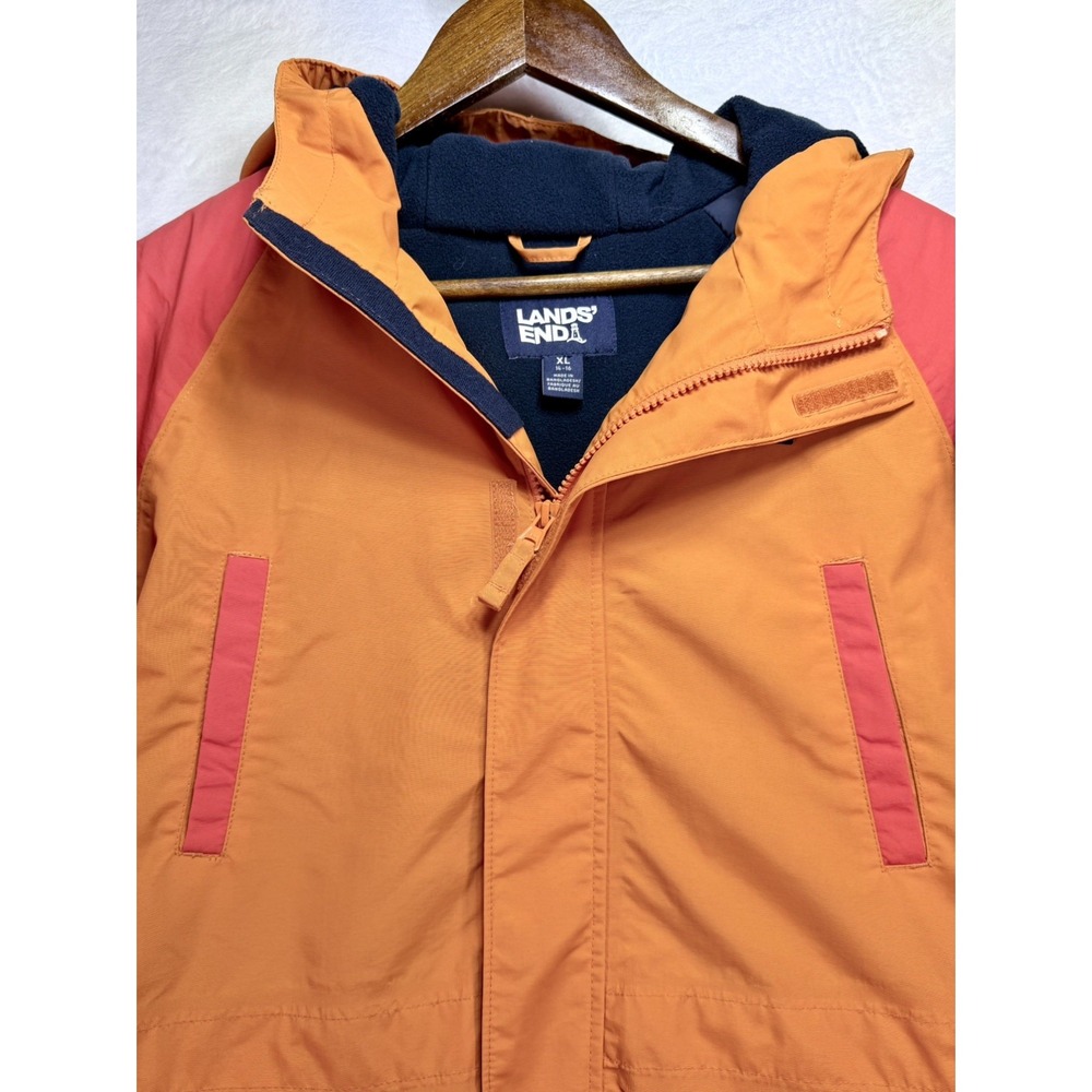 Lands End Kids XL 14/16 Squall Waterproof Winter Coat Orange Red Grow-A-Long